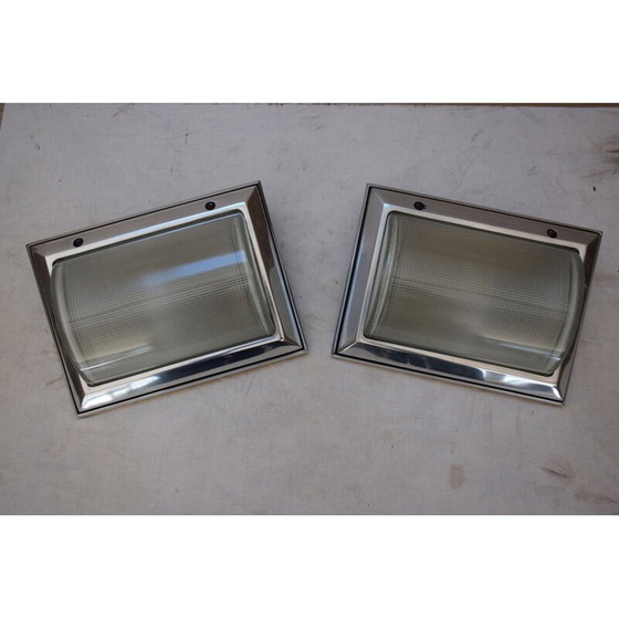 Image 1 of Pair of vintage chrome-plated metal boat sconces, 1930