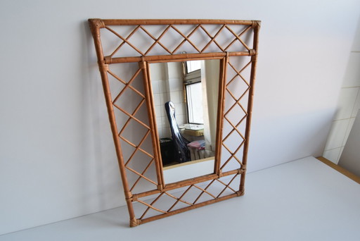 1970s Mid Century Rattan Wall Mirror