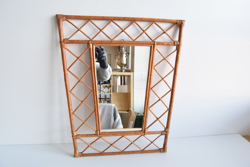 1970s Mid Century Rattan Wall Mirror