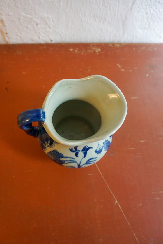 Image 1 of Antique Chinoiserie Ironstone Blue And White Transferware Pitcher,