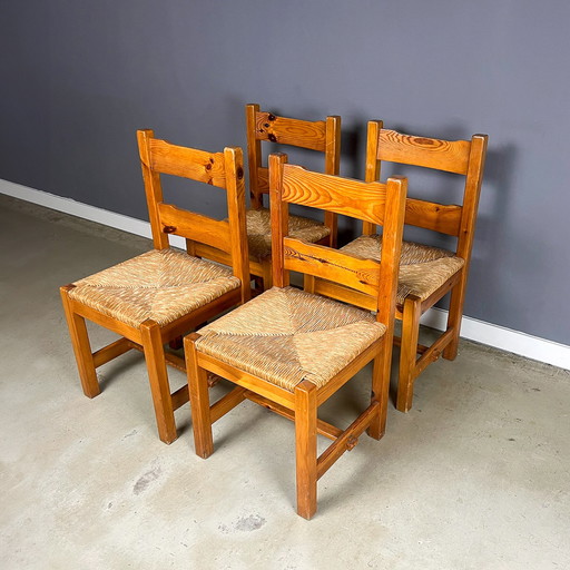 4x Pine And Rush Dinningchairs