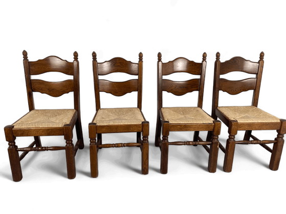 Image 1 of 4x Brutalist Oak Dining Chairs