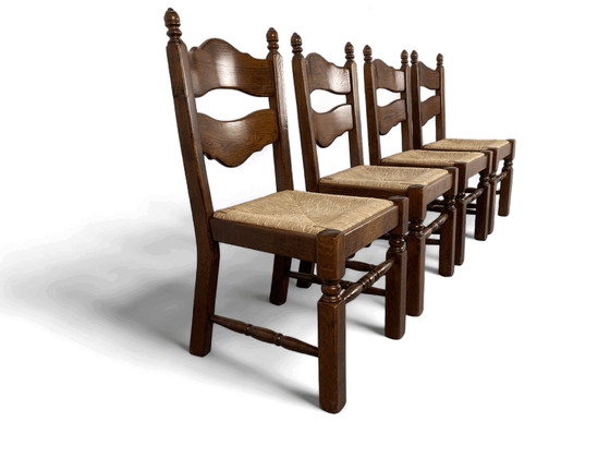 Image 1 of 4x Brutalist Oak Dining Chairs