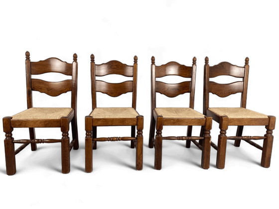 Image 1 of 4x Brutalist Oak Dining Chairs