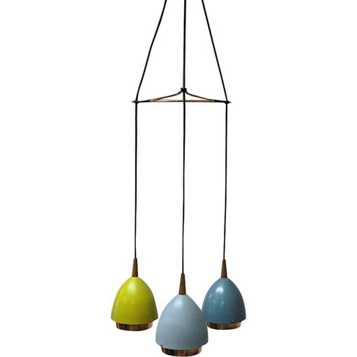 Vintage chandelier with colored metal shade, Norway 1950