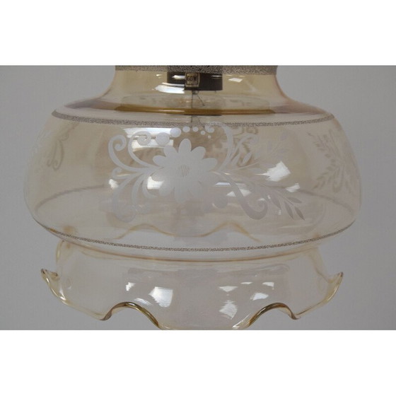 Image 1 of Vintage glass and wood pendant lamp, Czechoslovakia 1970