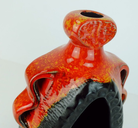 Image 1 of candle holder bay ceramic model no. 319 25 orange and black