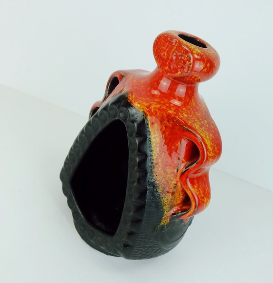 Image 1 of candle holder bay ceramic model no. 319 25 orange and black