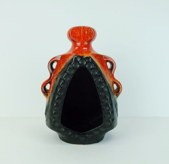 Image 1 of candle holder bay ceramic model no. 319 25 orange and black