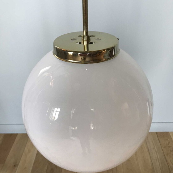 Image 1 of Lampada a sospensione vintage a forma di sfera in vetro bianco