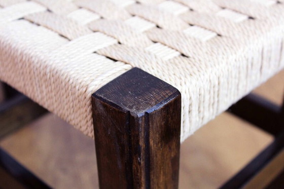 Image 1 of 4× stools in oak and sitting in rope