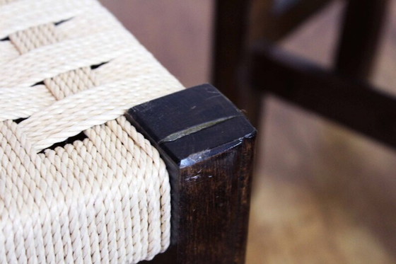 Image 1 of 4× stools in oak and sitting in rope