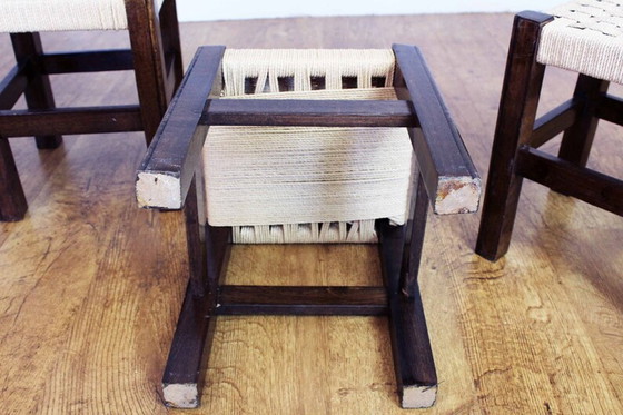 Image 1 of 4× stools in oak and sitting in rope