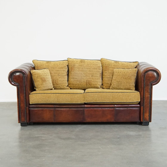 Image 1 of Sheep Leather 2 Seater Sofa With Fabric Cushions