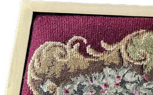 Egyptian Vintage Needlework Tapestry Embroidery Image With Golden Wooden Frame