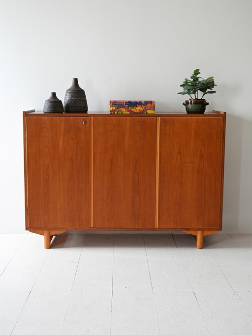 1960S Scandinavian Teak Highboard, Mid-Century Modern Sideboard With Lockable Doors