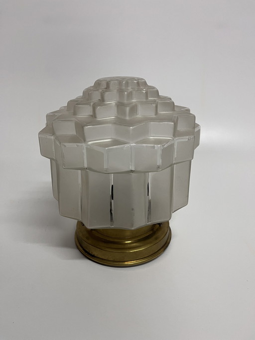 Lampada da soffitto a forma di grattacielo, stile Art Déco vintage, paralume a gradini, vetro opaco, struttura in ottone 