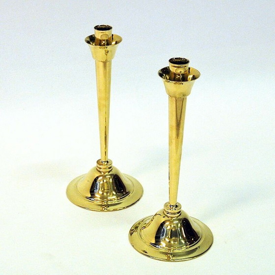 Image 1 of Coppia di candelieri in ottone vintage di Lars Holmström, Svezia 1960