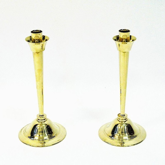 Image 1 of Coppia di candelieri in ottone vintage di Lars Holmström, Svezia 1960