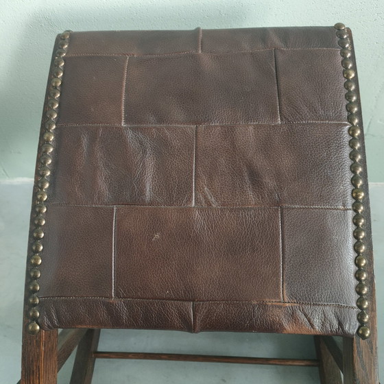 Image 1 of 1970s Oak/Leather Footstool