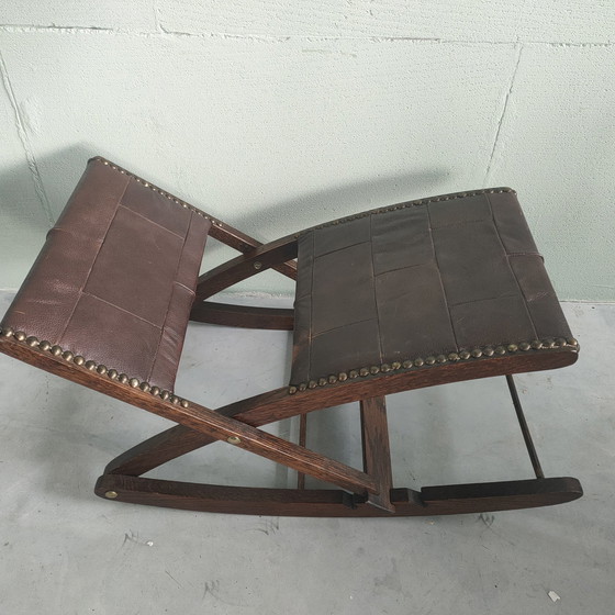 Image 1 of 1970s Oak/Leather Footstool