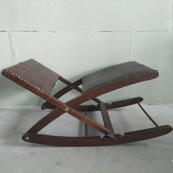 Image 1 of 1970s Oak/Leather Footstool