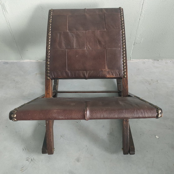 Image 1 of 1970s Oak/Leather Footstool