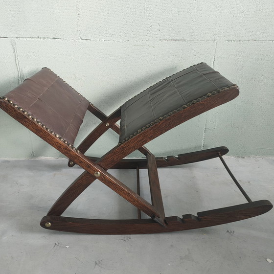 Image 1 of 1970s Oak/Leather Footstool