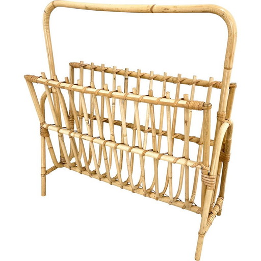 Revistero vintage de bambú, Checoslovaquia, década de 1970