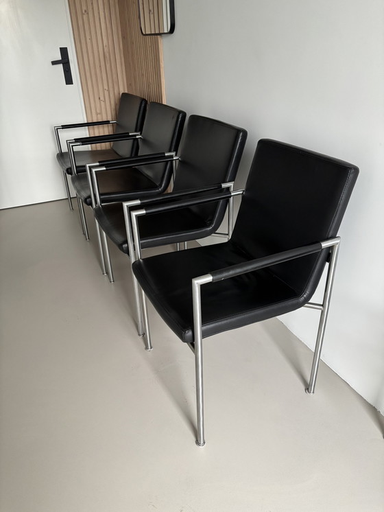 Image 1 of 4X Design Gelderland 6650 Black Leather Dining Chairs