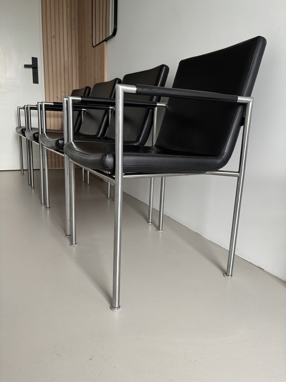 Image 1 of 4X Design Gelderland 6650 Black Leather Dining Chairs