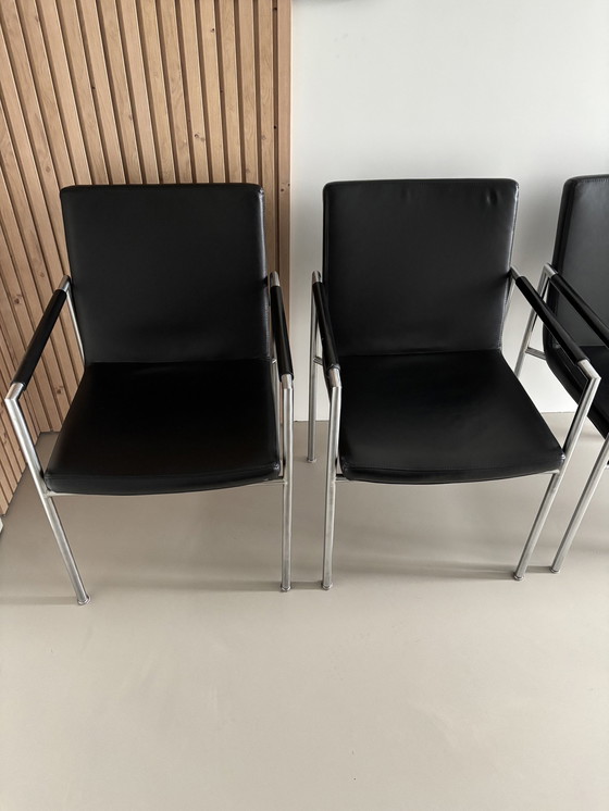 Image 1 of 4X Design Gelderland 6650 Black Leather Dining Chairs