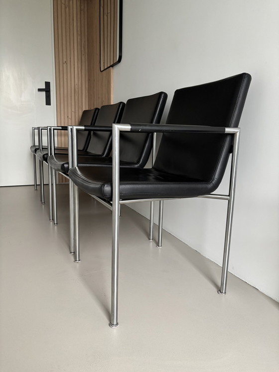 Image 1 of 4X Design Gelderland 6650 Black Leather Dining Chairs