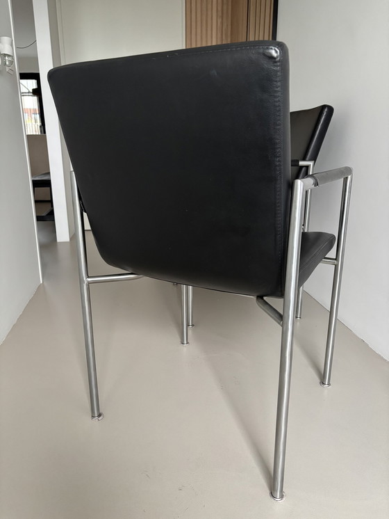 Image 1 of 4X Design Gelderland 6650 Black Leather Dining Chairs