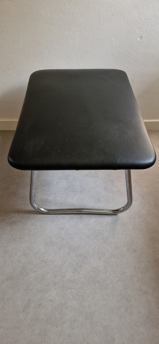 Vintage Footstool Chrome And Skai