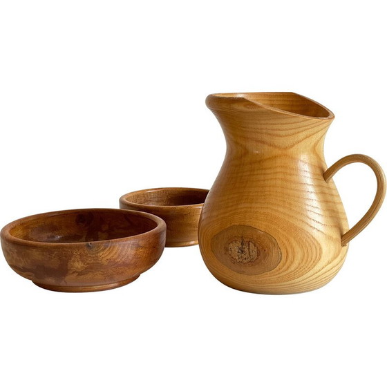 Image 1 of Set of 3 vintage turned wooden pots
