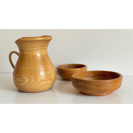 Image 1 of Set of 3 vintage turned wooden pots