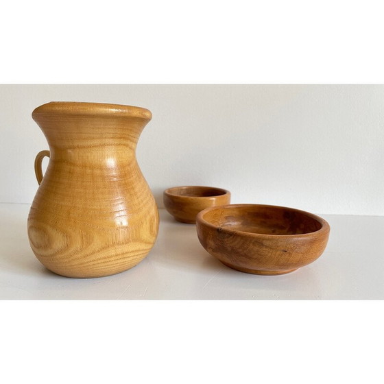 Image 1 of Set of 3 vintage turned wooden pots