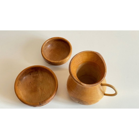 Image 1 of Set of 3 vintage turned wooden pots