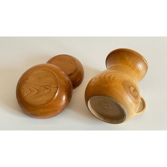 Image 1 of Set of 3 vintage turned wooden pots