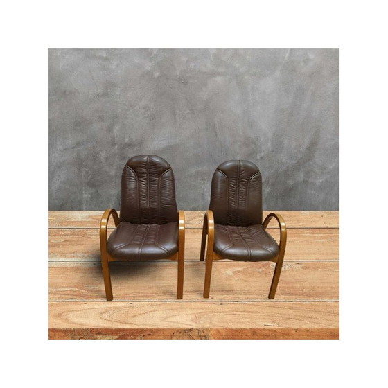 Image 1 of Coppia di poltrone vintage in rovere massello e similpelle, 1970