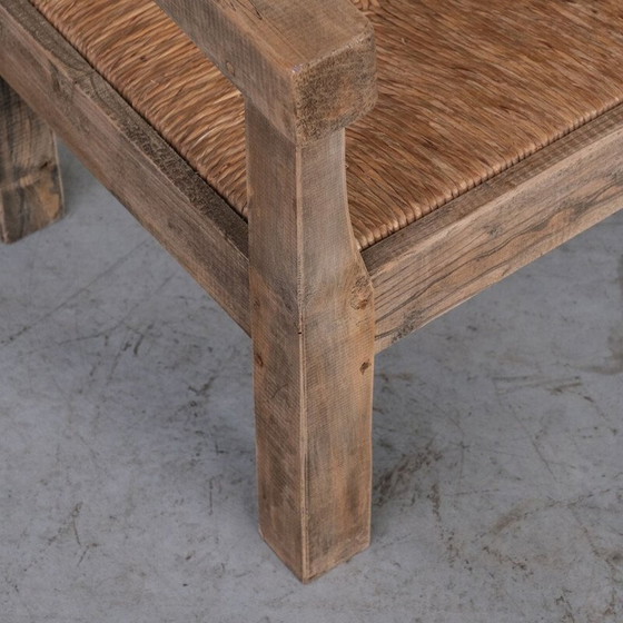 Image 1 of Pair of vintage armchairs in primitive oak rushes, France 1950