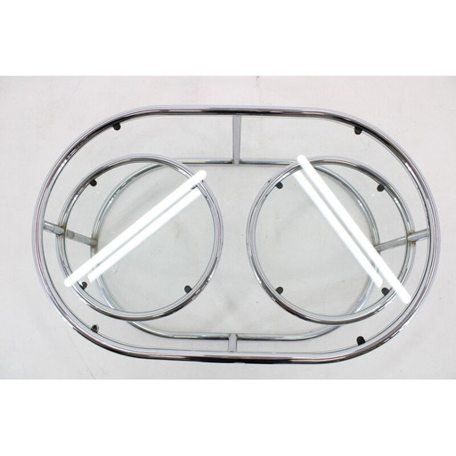 Vintage tubular chrome and glass coffee table, Germany 1980