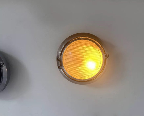 Image 1 of 2X D'Applique Vintage, Chrome Et Verre Sablé Alvéolé, Italy 1980