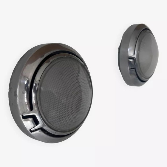 Image 1 of 2X D'Applique Vintage, Chrome Et Verre Sablé Alvéolé, Italy 1980