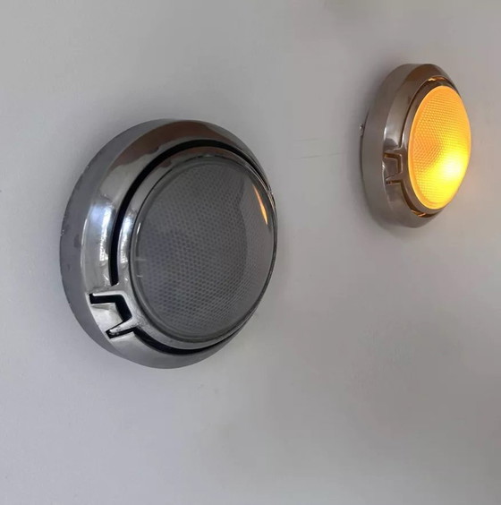 Image 1 of 2X D'Applique Vintage, Chrome Et Verre Sablé Alvéolé, Italy 1980