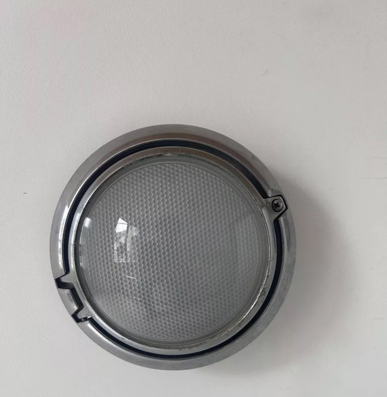 Image 1 of 2X D'Applique Vintage, Chrome Et Verre Sablé Alvéolé, Italy 1980