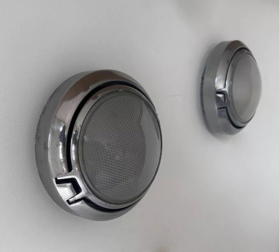 Image 1 of 2X D'Applique Vintage, Chrome Et Verre Sablé Alvéolé, Italy 1980