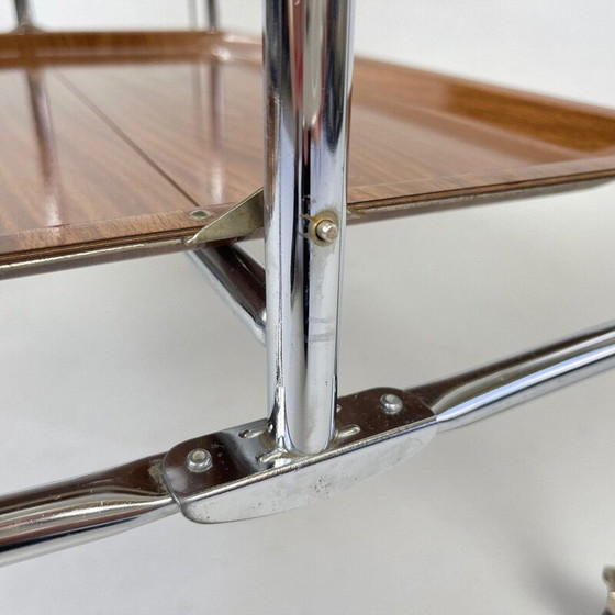 Image 1 of Vintage chrome and plywood folding serving cart, Germany 1950