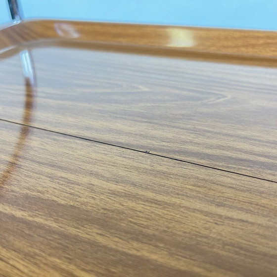 Image 1 of Vintage chrome and plywood folding serving cart, Germany 1950